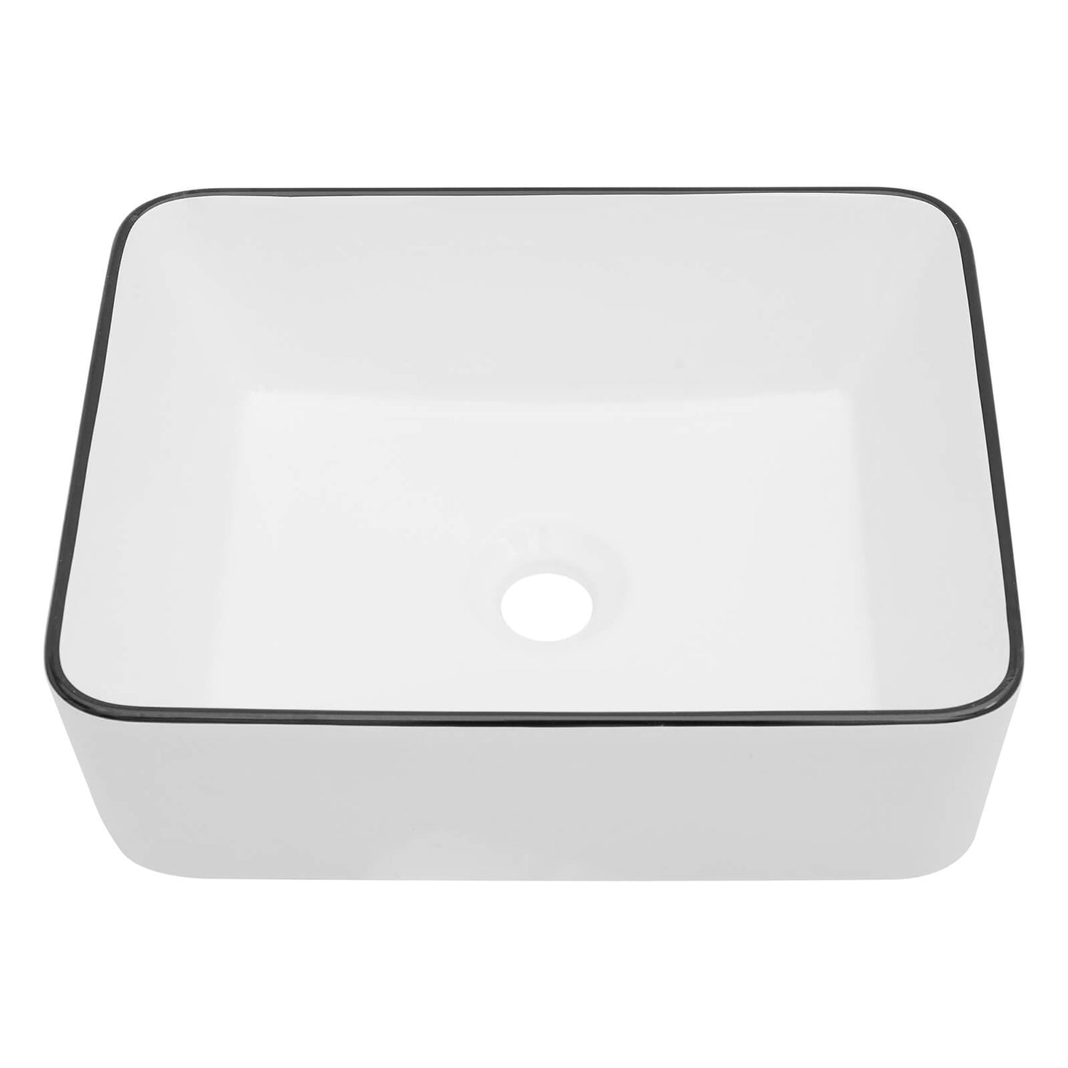 High gloss white ceramic sink paired with black accent