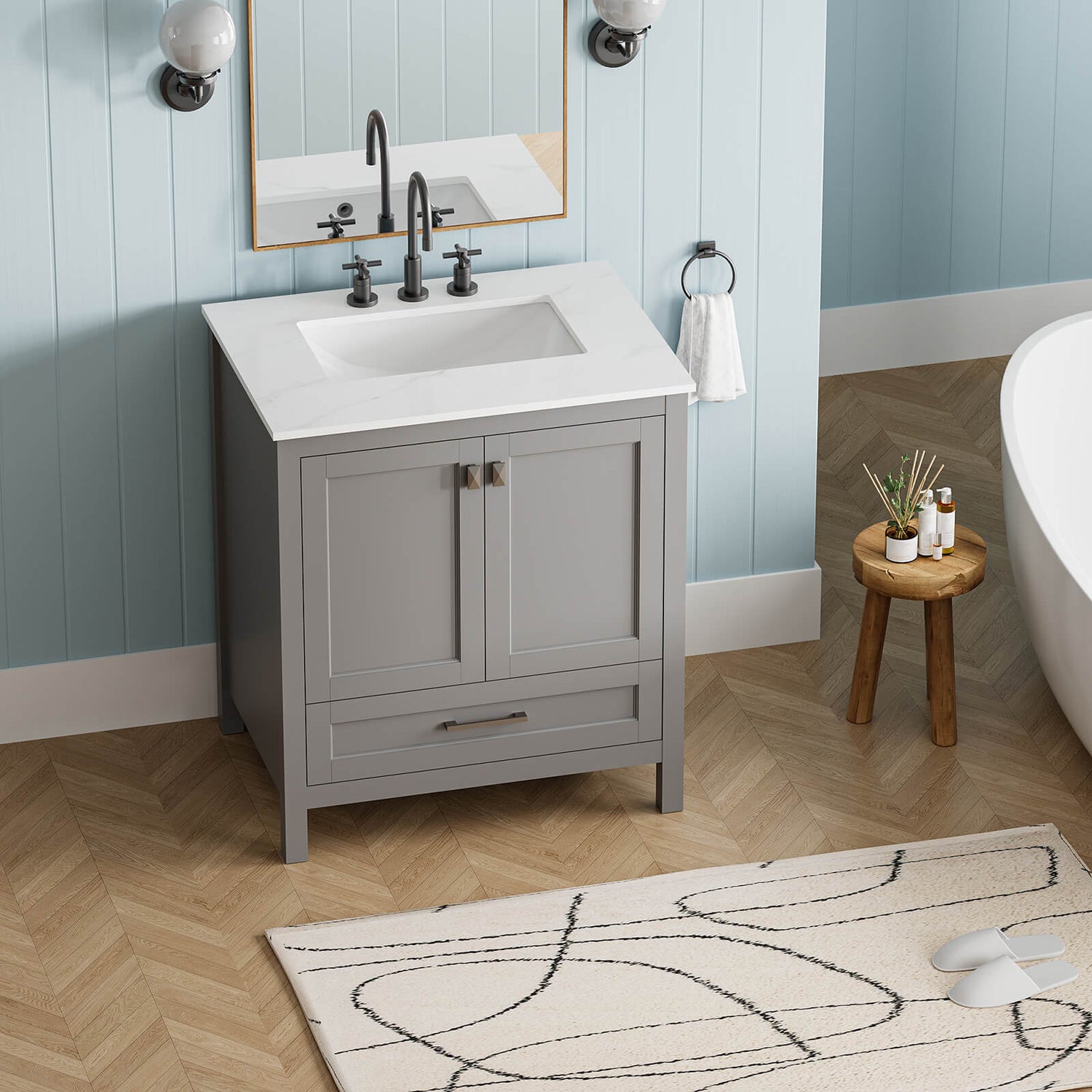 High quality grey bathroom vanity with eco friendly E1 grade panels