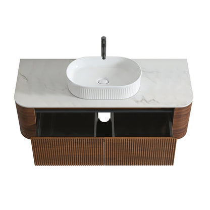 High Angle Open Drawer 48 inch Walnut Floating Bathroom Cabinet