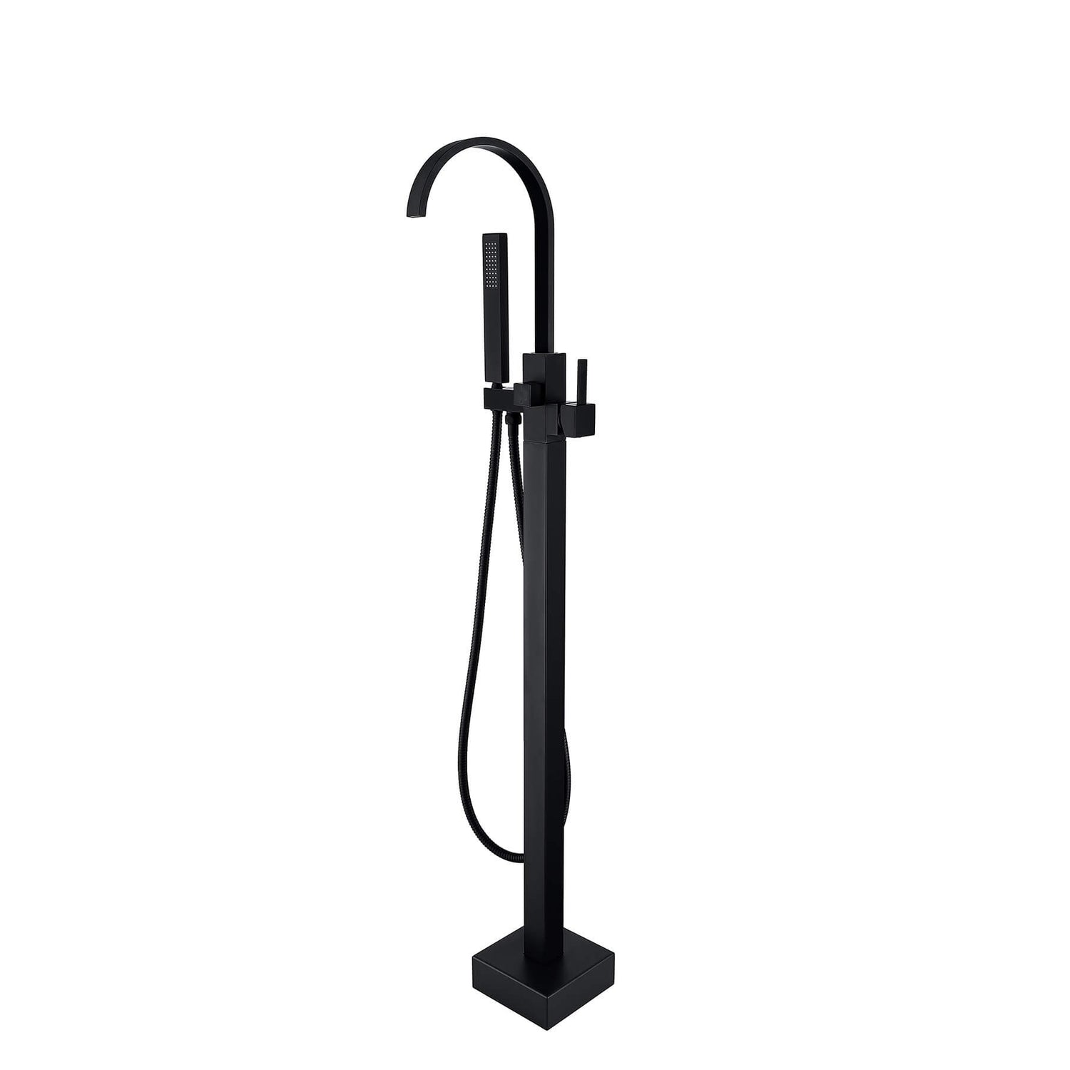 High Arc Waterfall Freestanding Tub Filler Floor Mount Bathtub Faucet with Handheld Shower