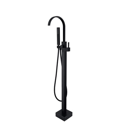 High Arc Waterfall Freestanding Tub Filler Floor Mount Bathtub Faucet with Handheld Shower