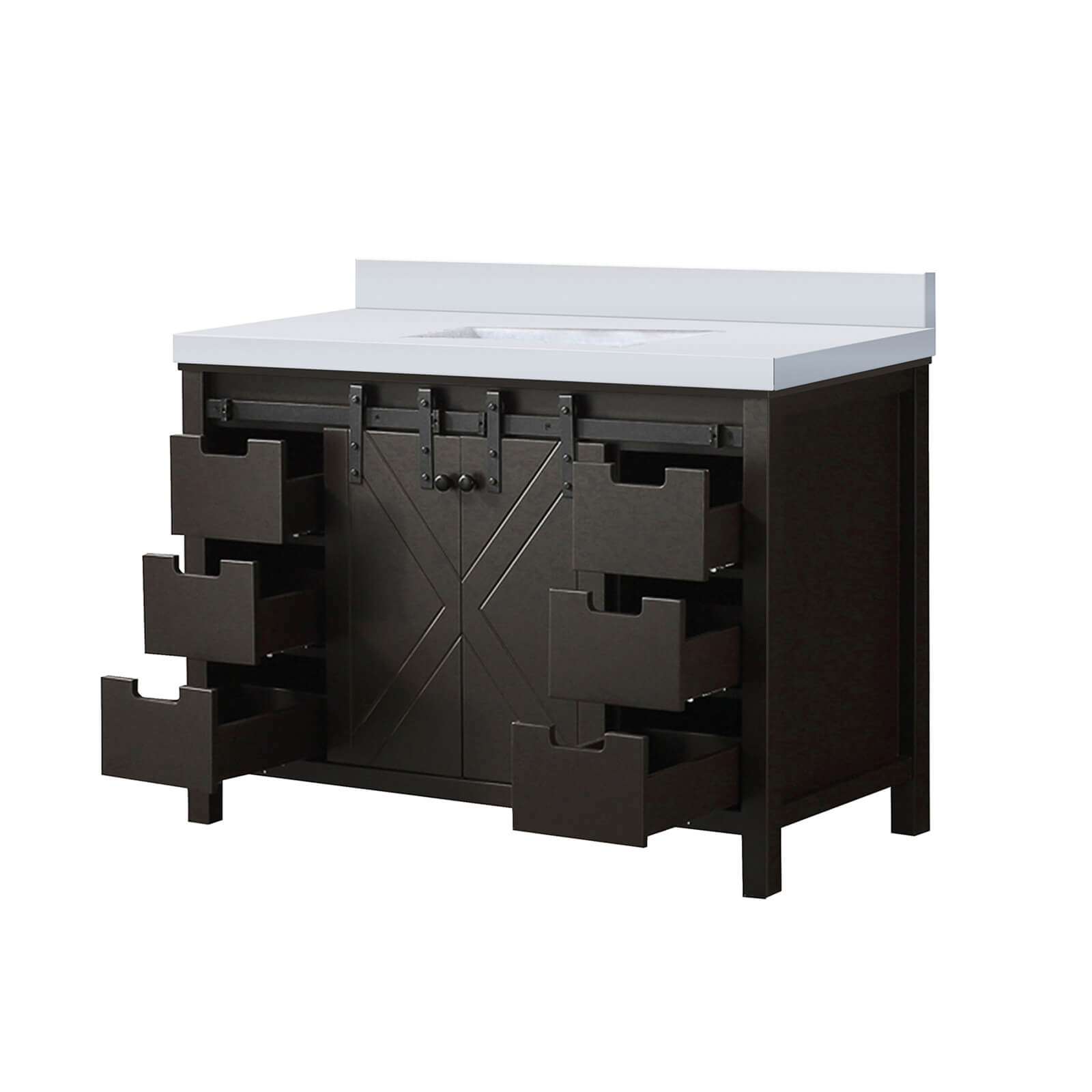 Industrial style bathroom vanity with barn doors