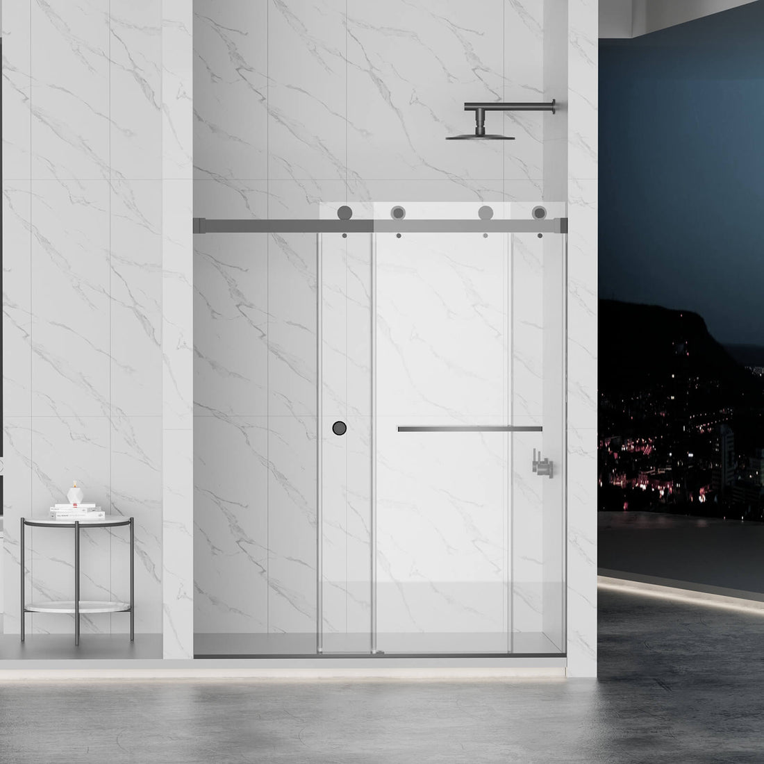 Industrial style matte black shower door front view