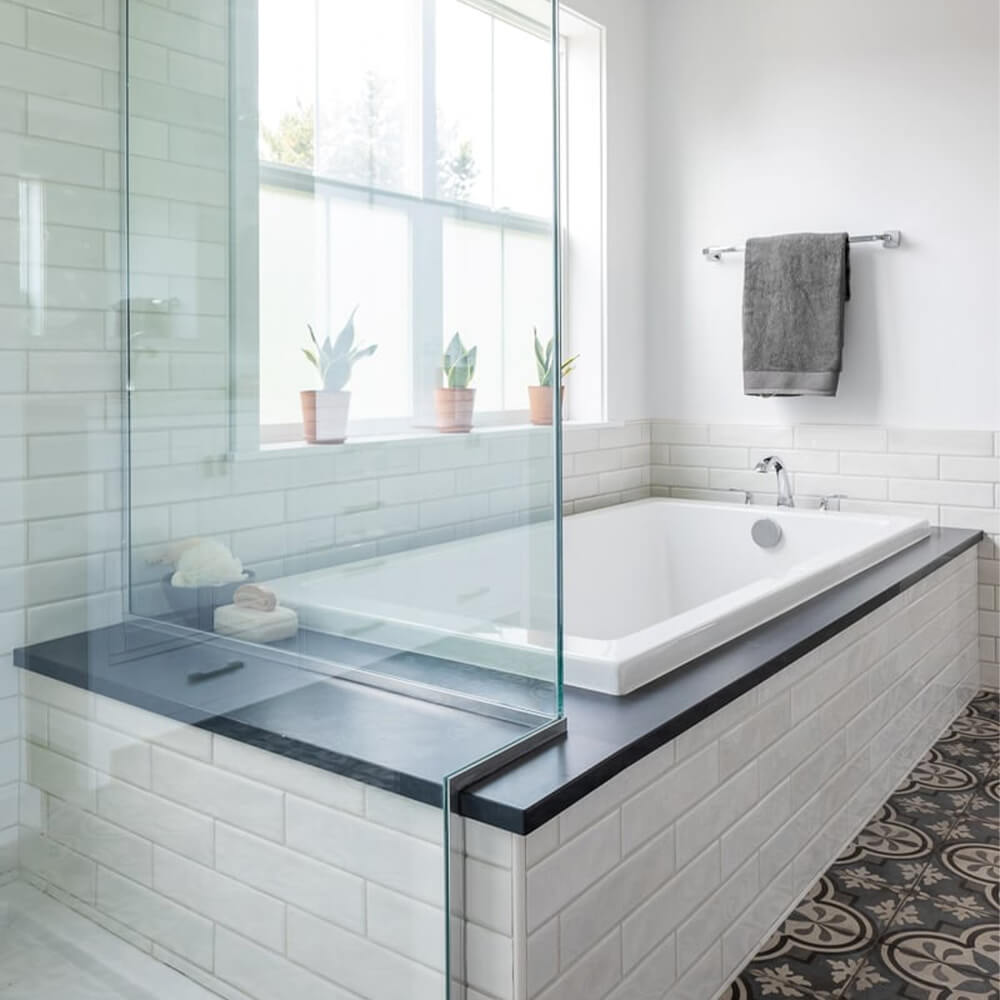 Install a built-in soaking tub near a window