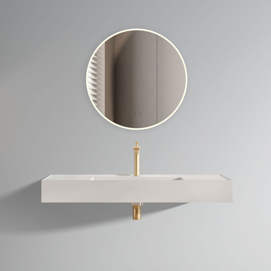 47" Wall Mount Rectangle Vessel Sink, Solid Surface Vanity Sink Basin, Gloss White