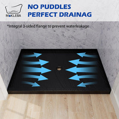 Integrated 3-sided tile flange on black shower base for watertight seal