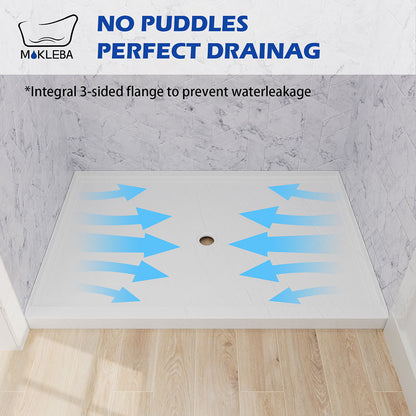 Integrated 3-sided tile flange on white shower pan for watertight seal
