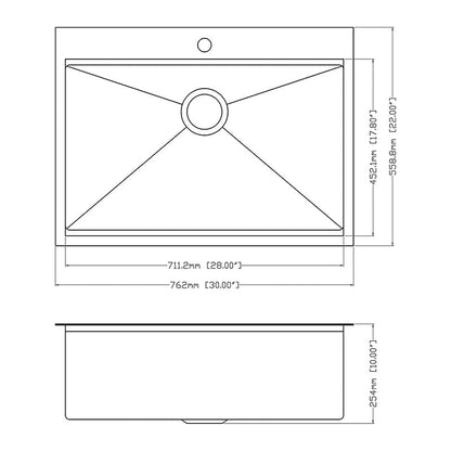 30&quot; x 22&quot; Multifunctional Drop-In Kitchen Stainless Steel Sink with Drain Board