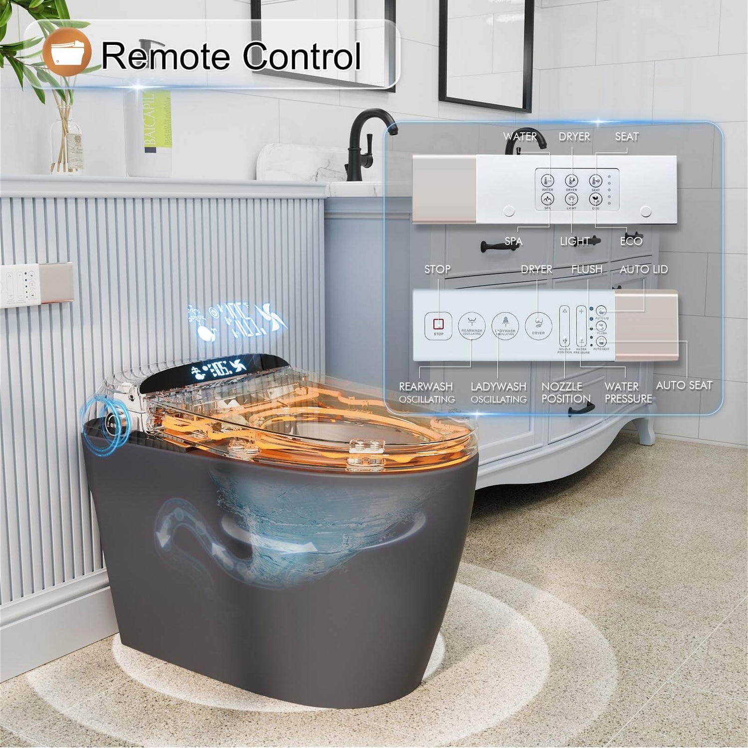 LED Screen Display Smart Toilet with Remote Control