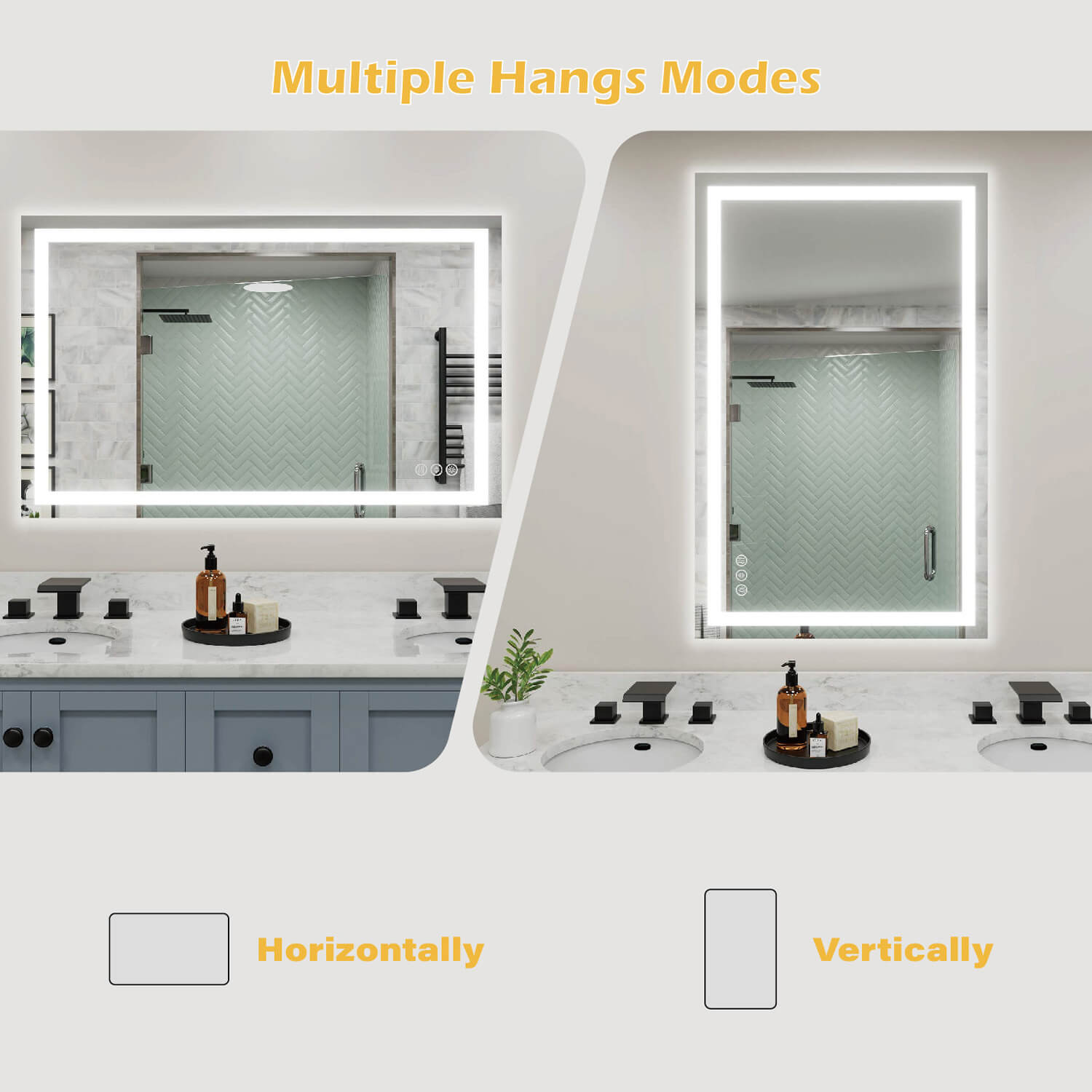 LED bathroom mirror horizontal and vertical dual installation modes