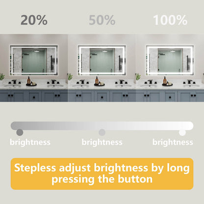 LED bathroom mirror stepless brightness adjustment 20 50 100 percent demo