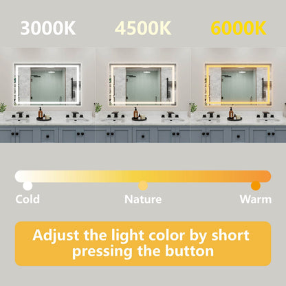 LED vanity mirror 3 color temperature 3000K 4500K 6000K switch display