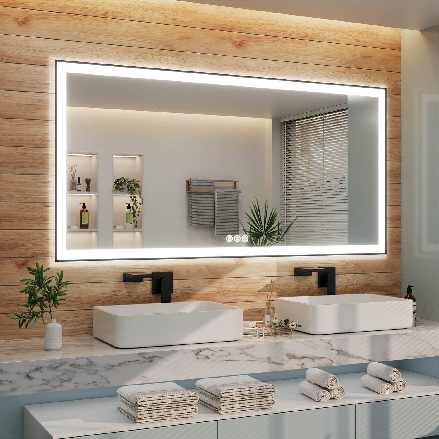 GIVING TREE 40&quot;/48&quot;/55&quot; LED Bathroom Mirror with Black Frame, Anti-Fog, Shatter-Proof, Memory, 3 Colors