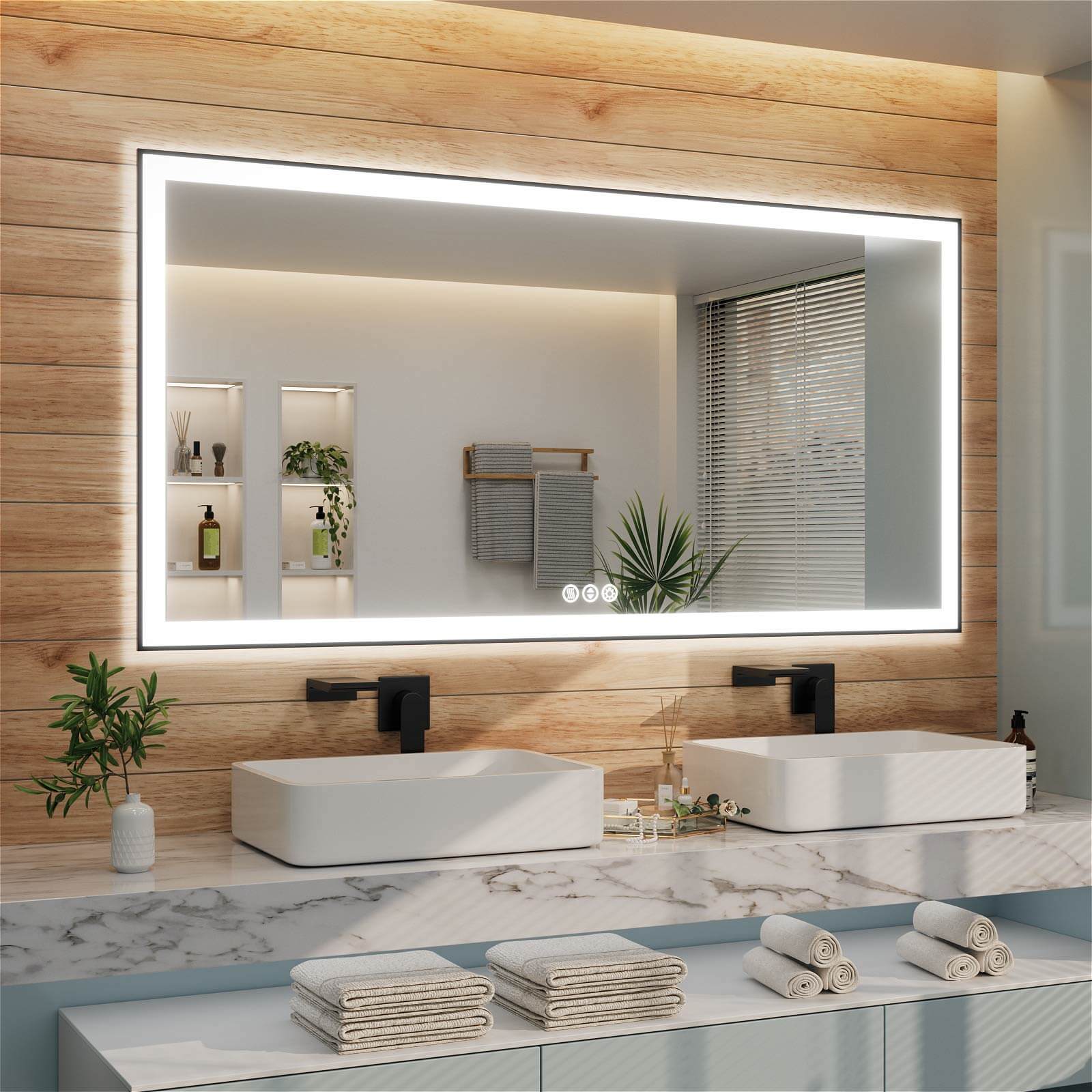 GIVING TREE 40&quot;/48&quot;/55&quot; LED Bathroom Mirror with Black Frame, Anti-Fog, Shatter-Proof, Memory, 3 Colors