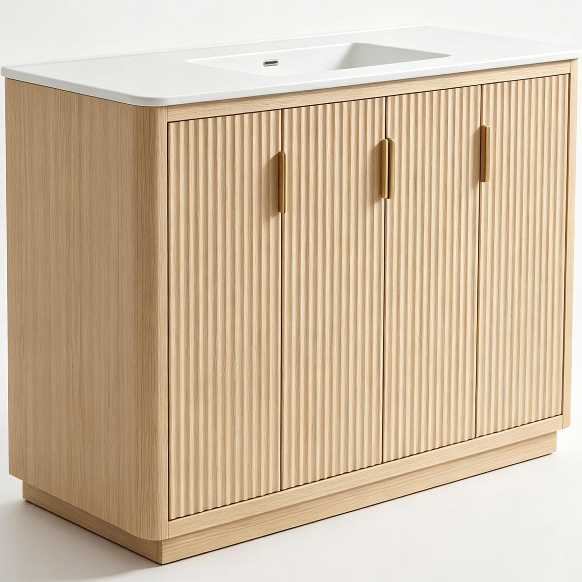 Left Perspective View 48 inch Freestanding Bathroom Storage Cabinet Ceramic Basin