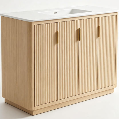 Left Perspective View 48 inch Freestanding Bathroom Storage Cabinet Ceramic Basin