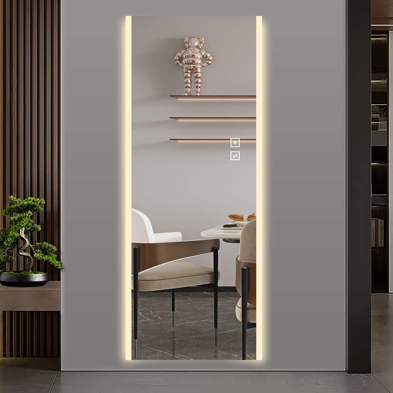 65"x21" Full Length LED Wall Mirror, Dimmable Color-Changing Lights, Frameless