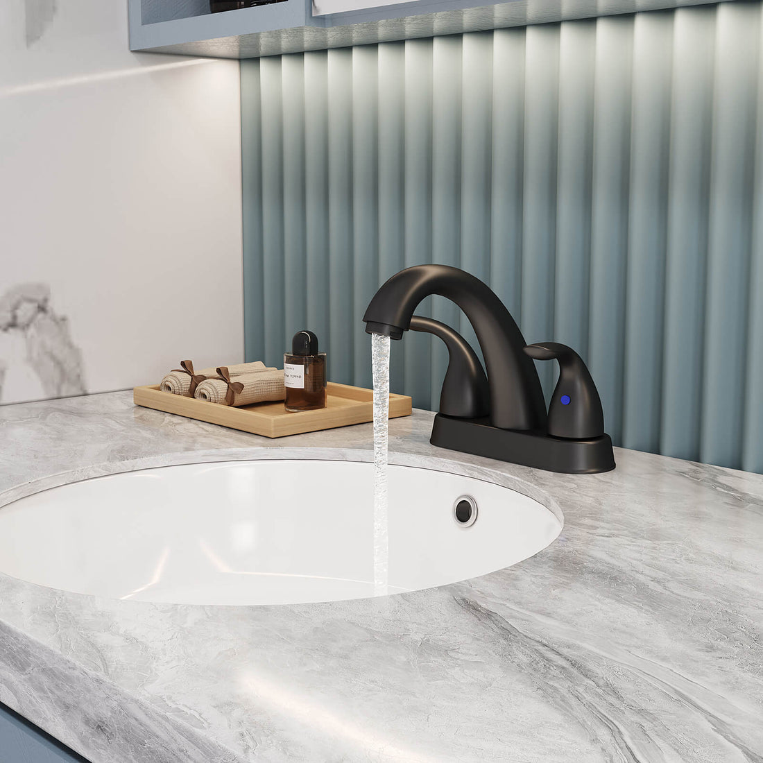 Low Arc Matte Black Bathroom Sink Center Faucet