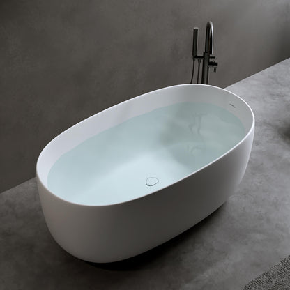 Luxurious 47 in freestanding stone resin soaking bathtub with smooth contours