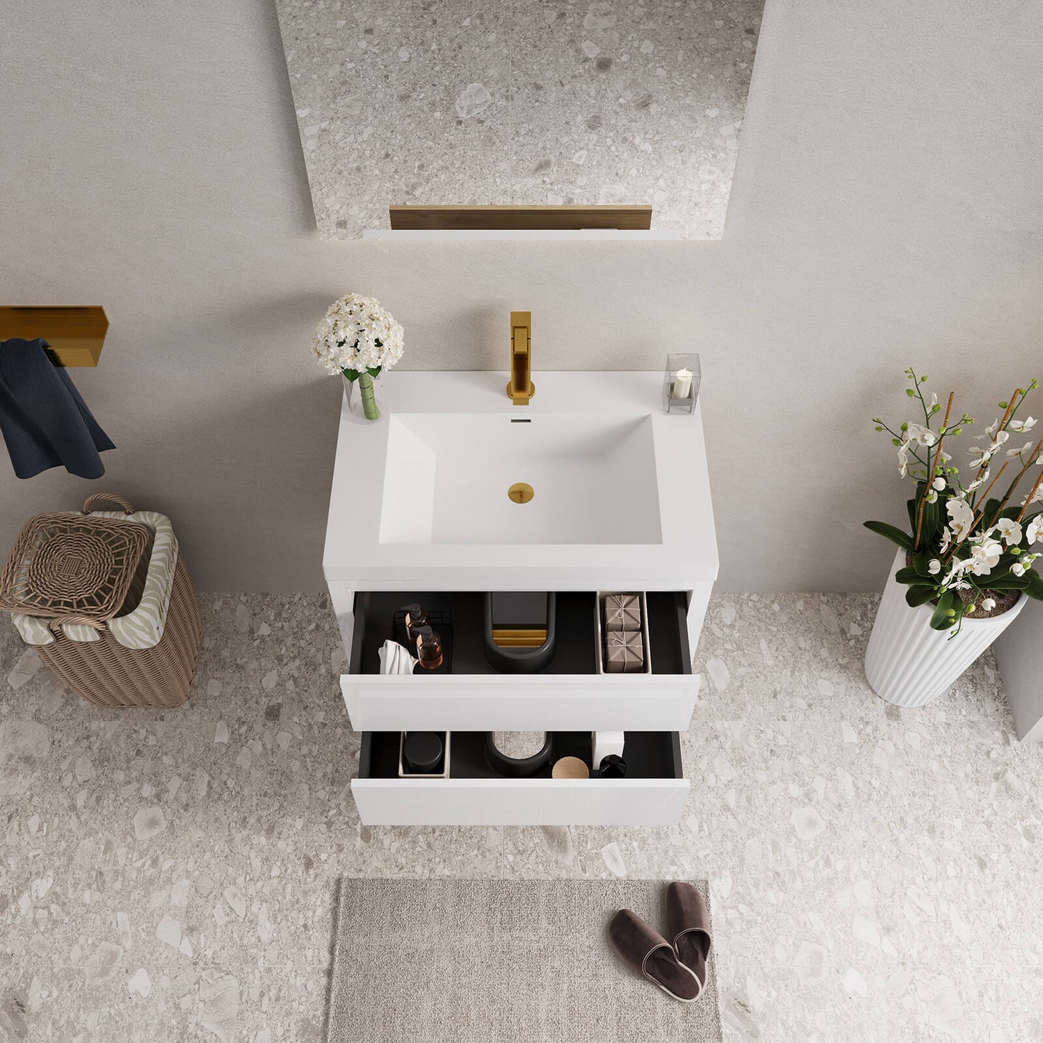 30&quot; Modern Floating Single-Sink Vanity with Gold Accents