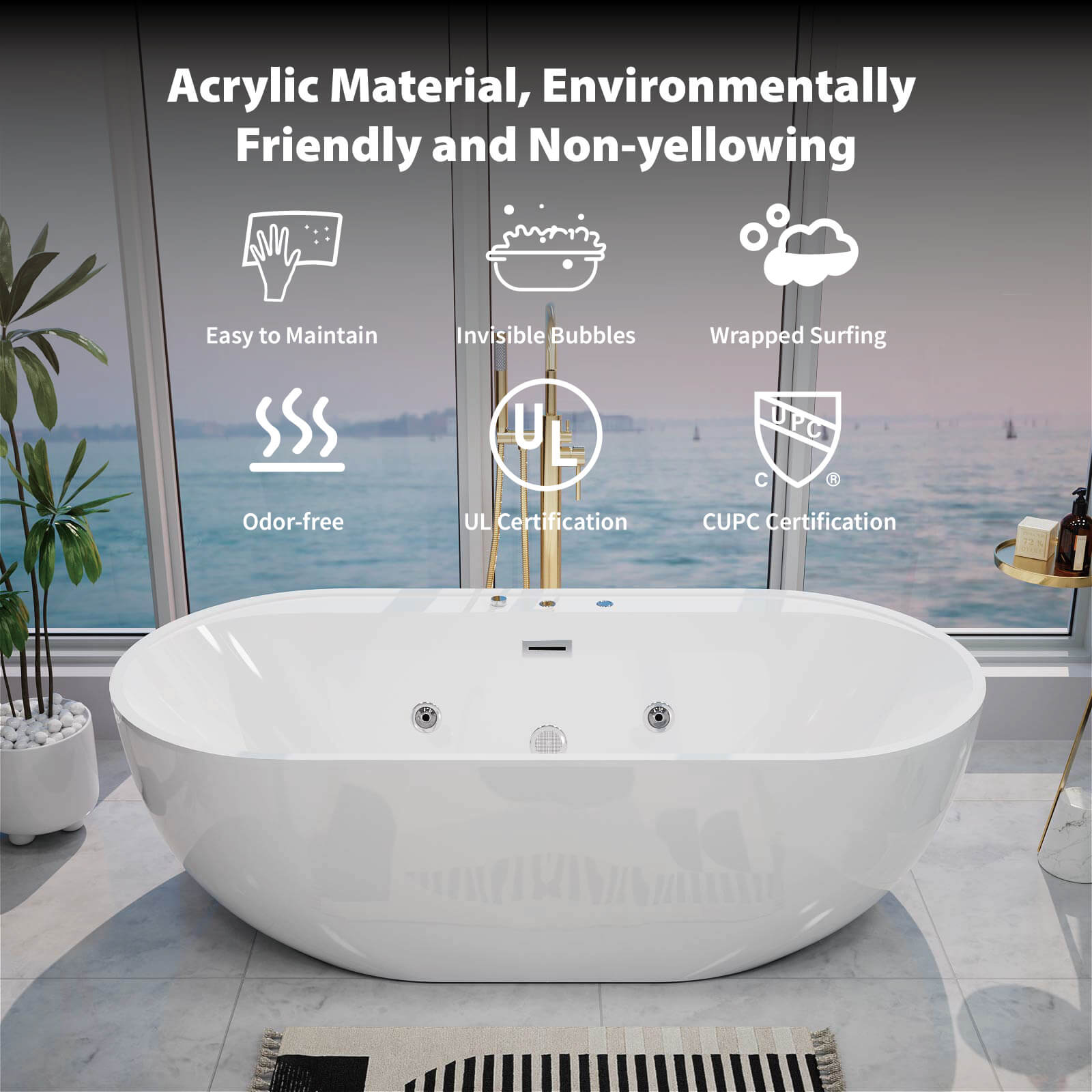 Luxury 67 inch tub with air infused microbubble therapy