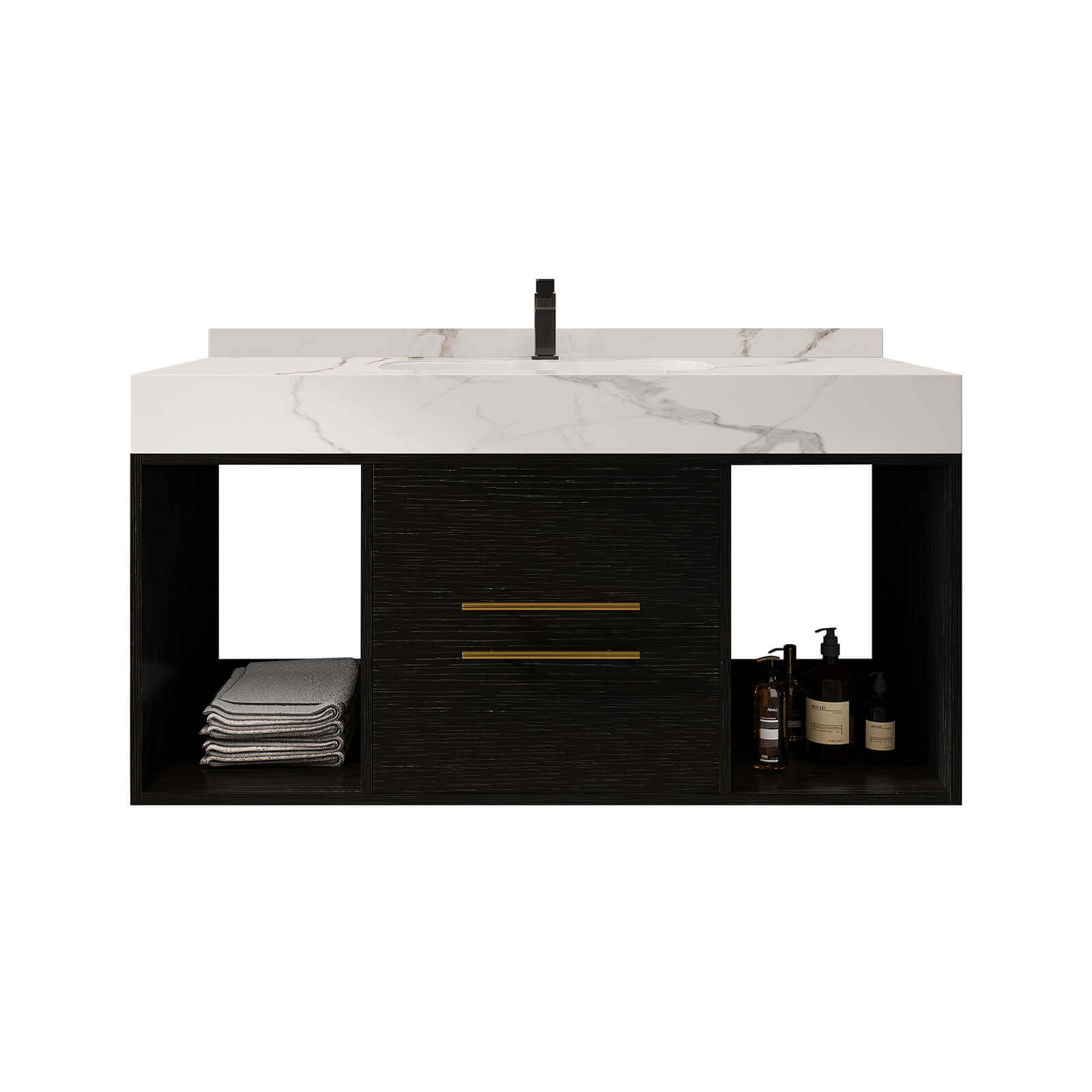 Luxury black vanity with sintered marble top and multi layer wood cabinet