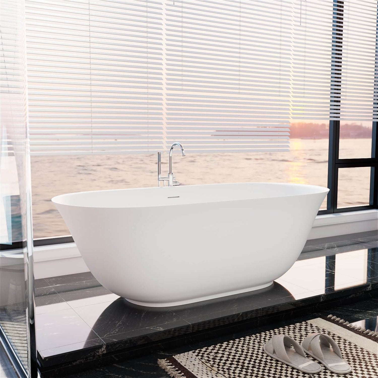 Luxury freestanding bathtub with spacious 65 inch soaking capacity