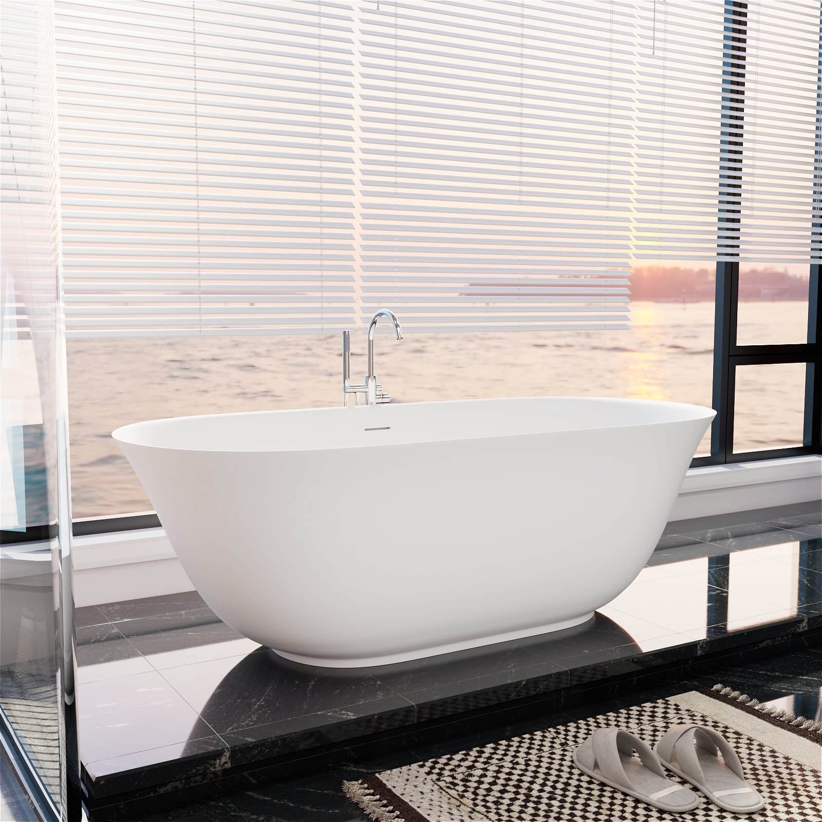 Luxury freestanding bathtub with spacious 65 inch soaking capacity