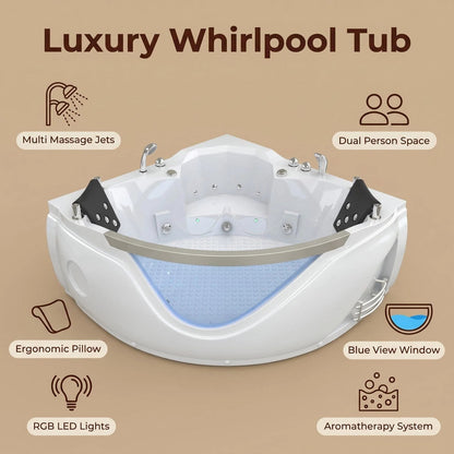 Luxury Two Person Whirlpool Tub RGB LED Aromatherapy Jets