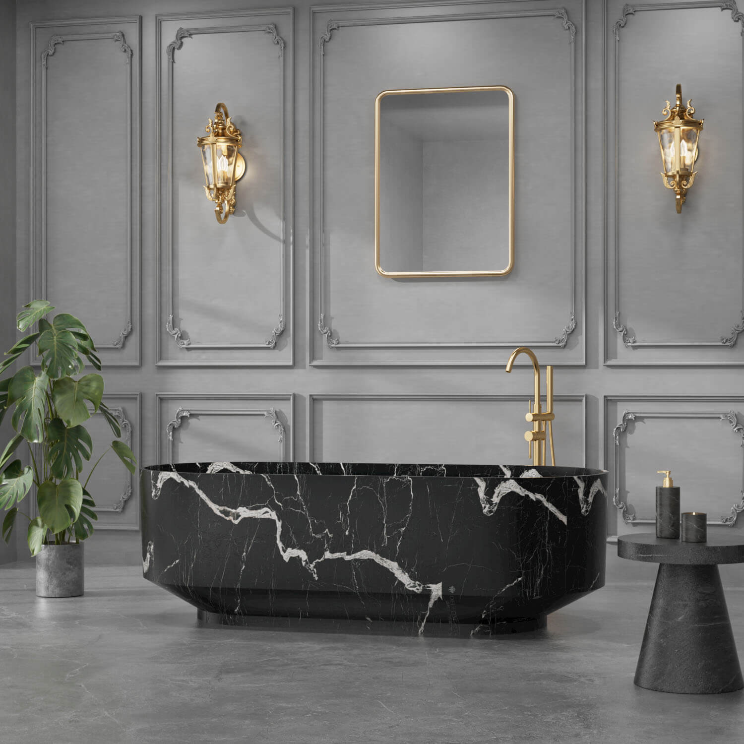 Luxury black stone resin bathtub for modern bathroom space