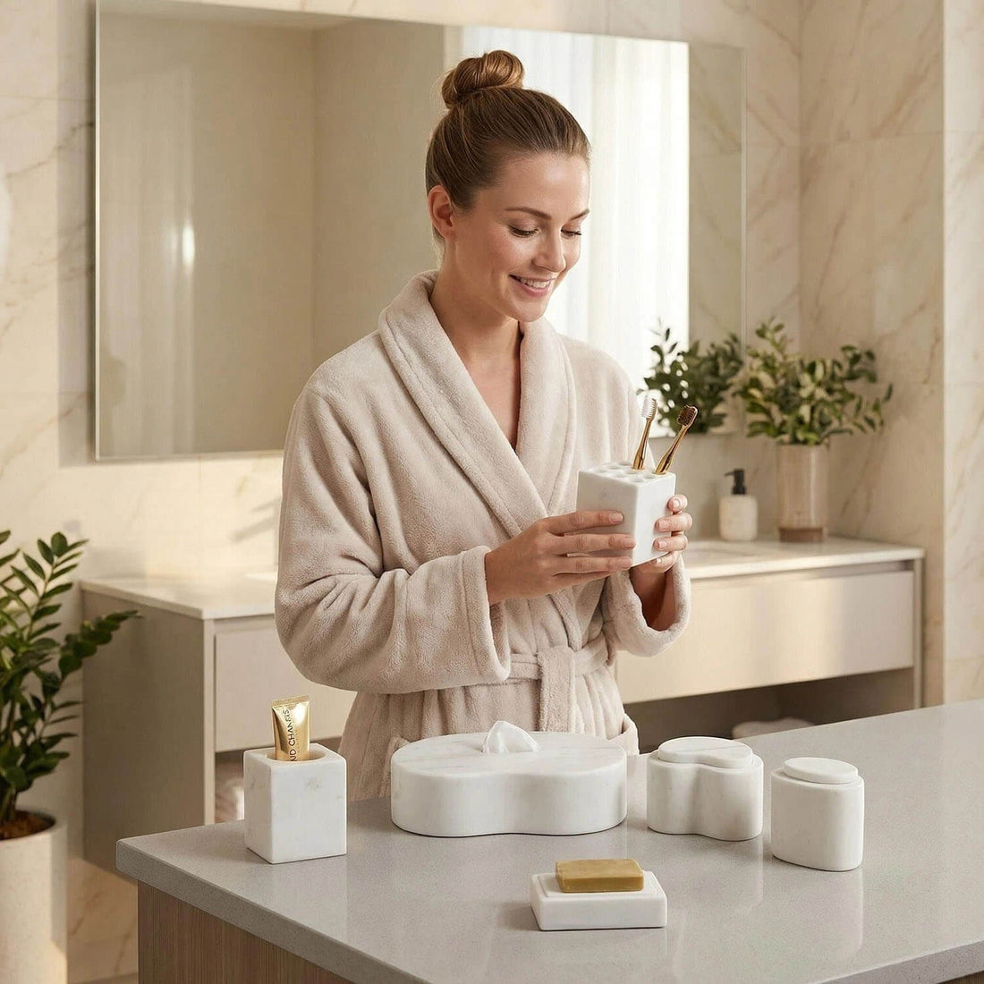 Luxury marble bathroom accessories set with tissue box and soap dish