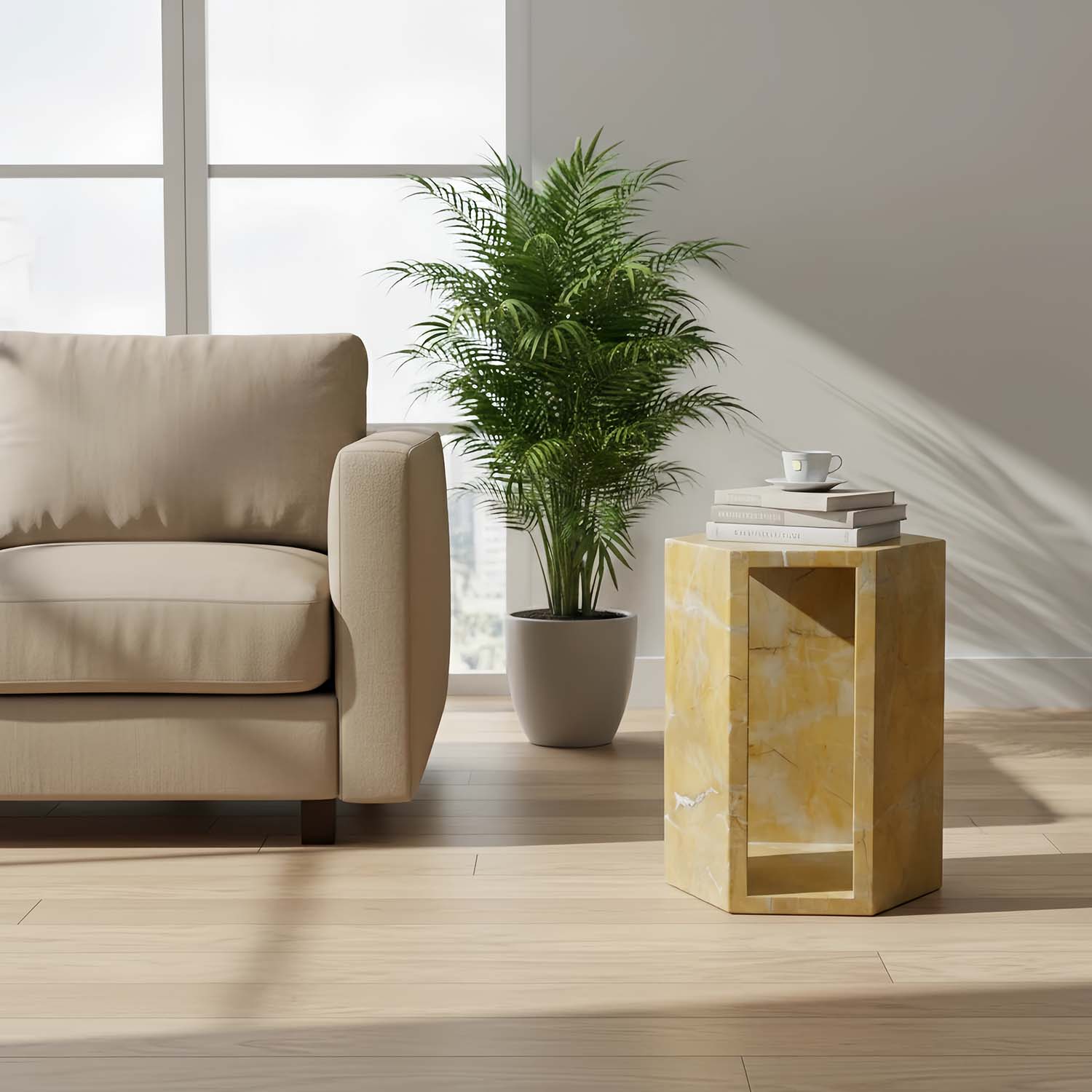 Modern Nature Marble Gold Nightstand Side Table with irregular texture for Living Room, Bedroom &amp; Outdoor Side