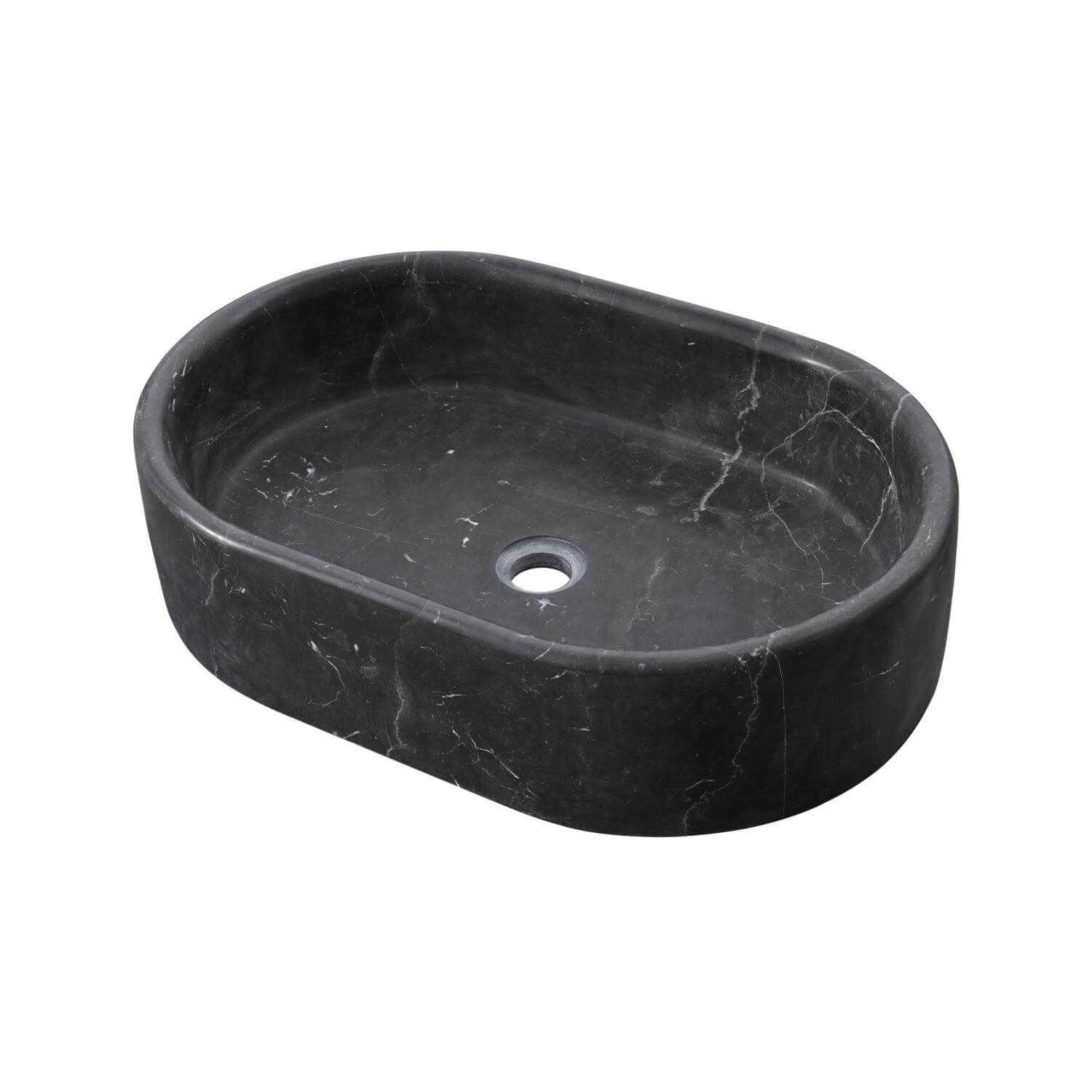 24" Matte Black Marble Oval Bathroom Vessel Sink for Vanity Countertop