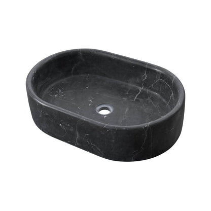 24" Matte Black Marble Oval Bathroom Vessel Sink for Vanity Countertop
