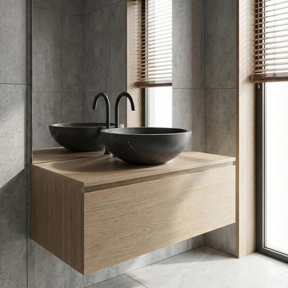 16" Dark Gray Marble Round Above-Counter Bathroom Sink