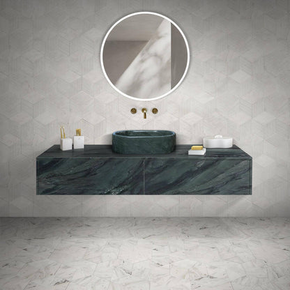 24" Green Natural Marble Oval Bathroom Vessel Sink for Vanity Countertop