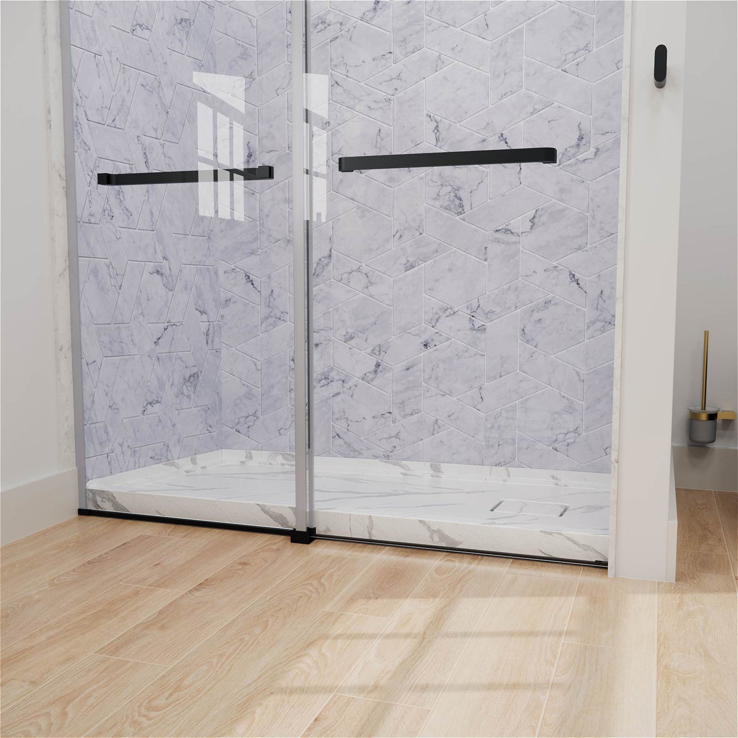 Marble patterned acrylic shower base with efficient drainage