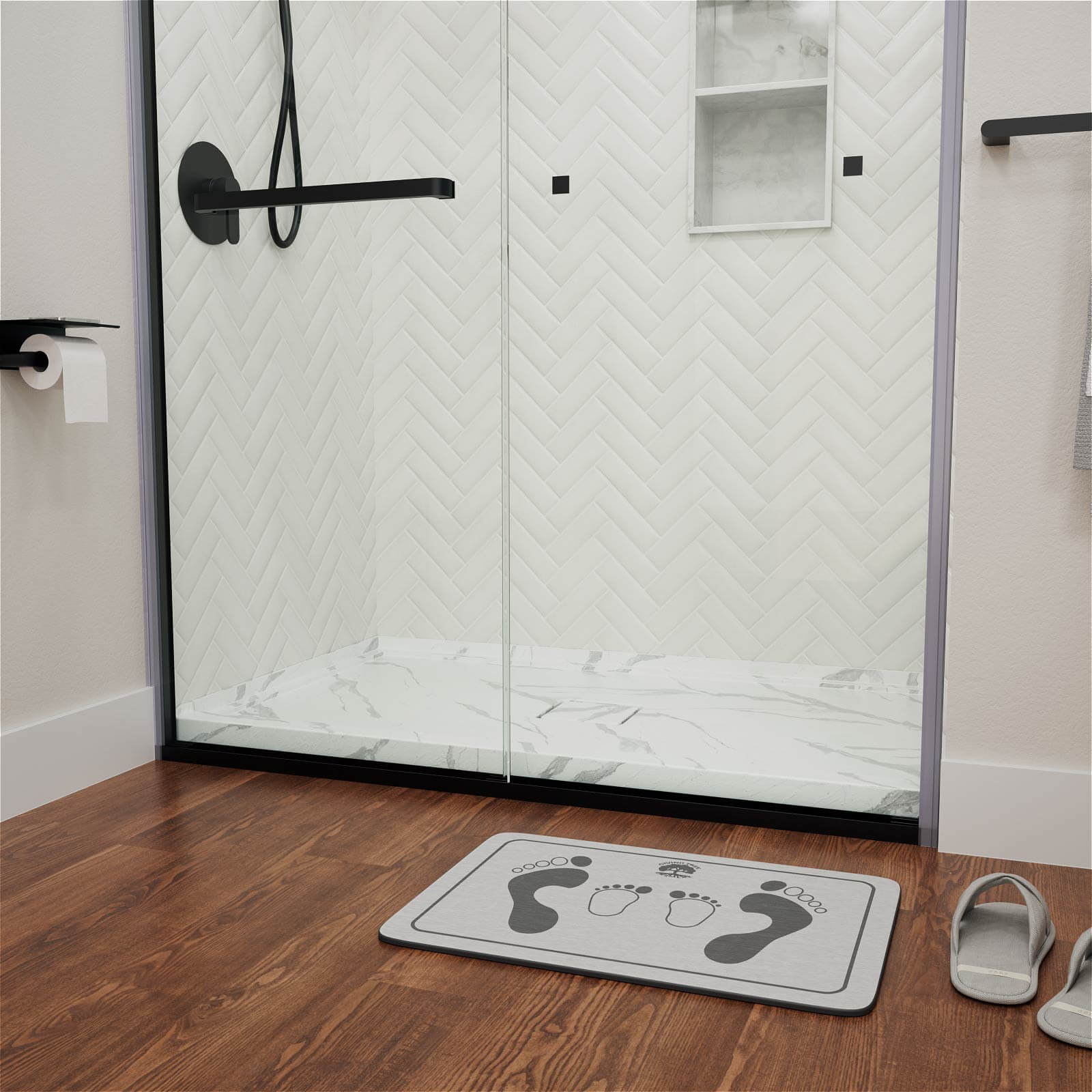 Marble vein acrylic shower tray with modern design