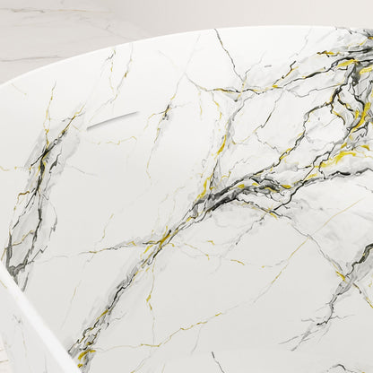 Marble pattern Japanese soaking tub with gray and gold veining detail