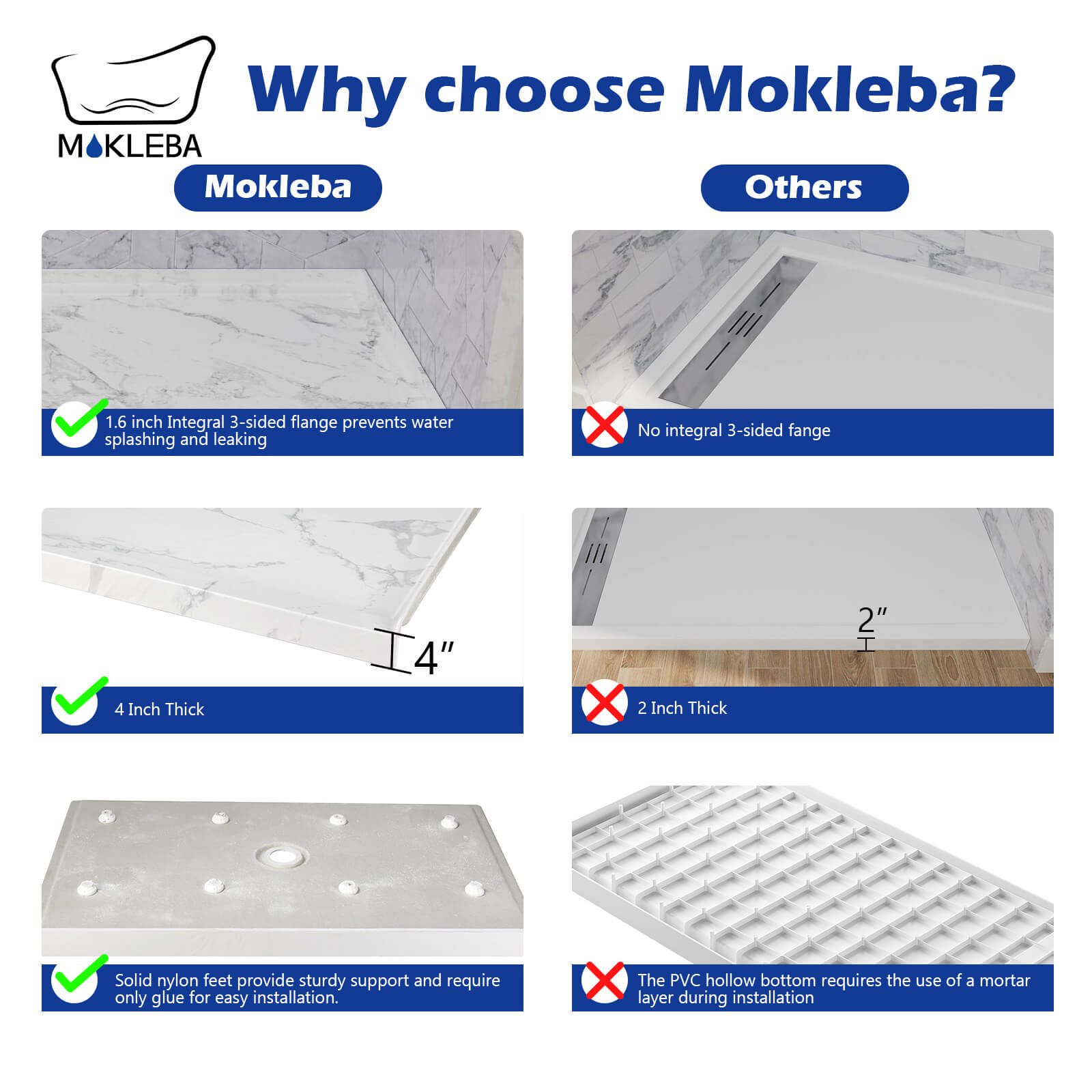 Marble pattern acrylic shower base designed for contemporary bathroom upgrades