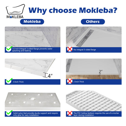 Marble pattern acrylic shower base designed for contemporary bathroom upgrades