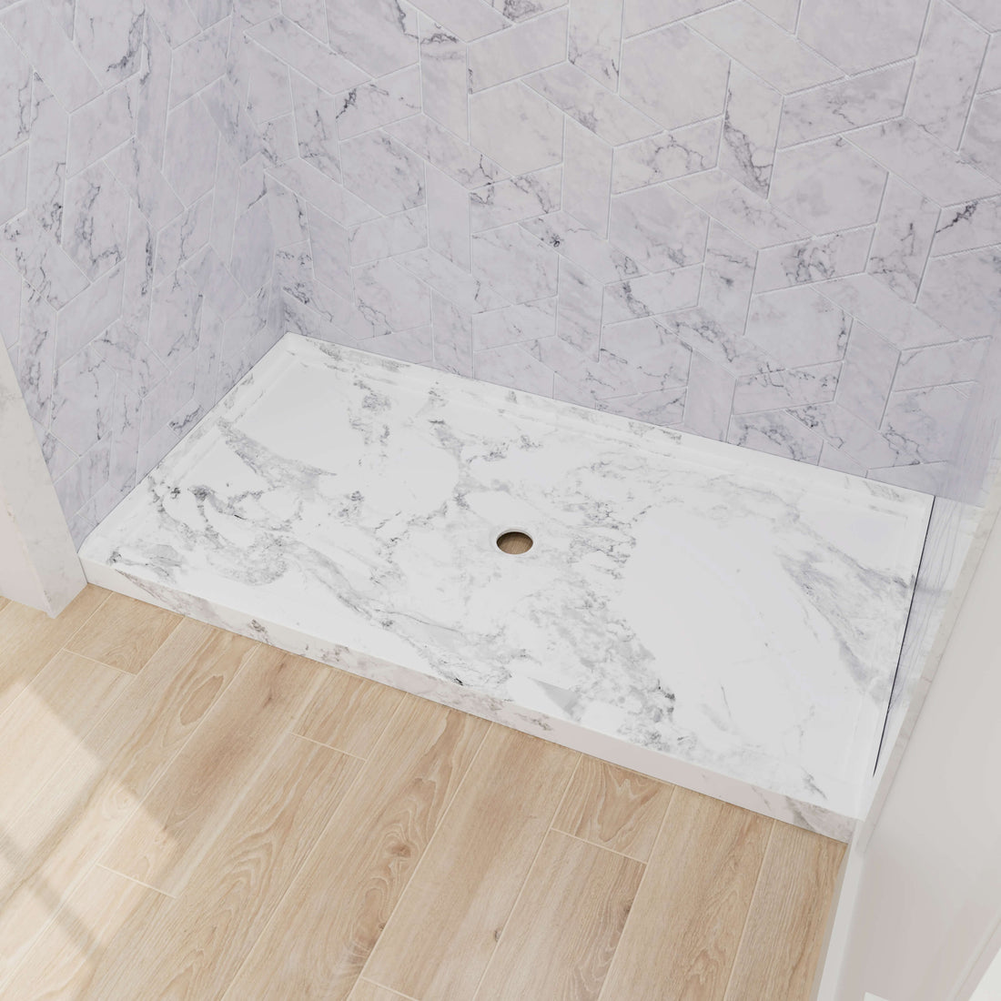 Marble pattern single threshold shower base for modern bathroom renovation
