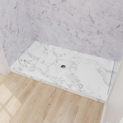 Marble pattern single threshold shower base for modern bathroom renovation