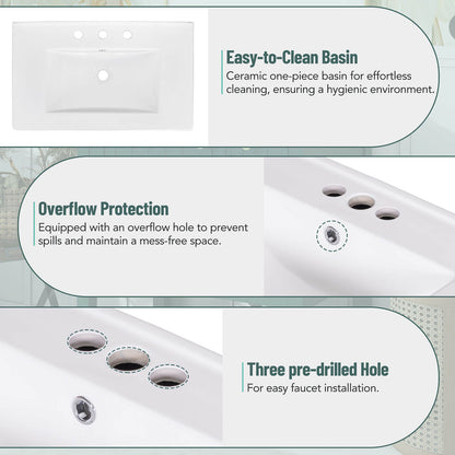 Material Description of Top Sink with Open Shelves 30 Inch Dark Green Freestanding Bathroom Vanity