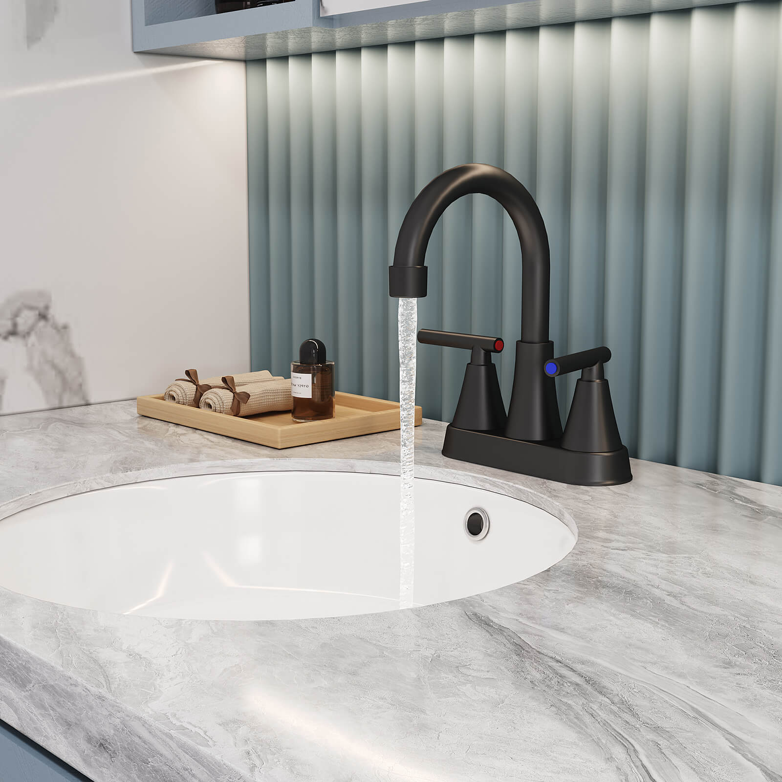 Matte Black Double Lever Bathroom Lavatory Faucet