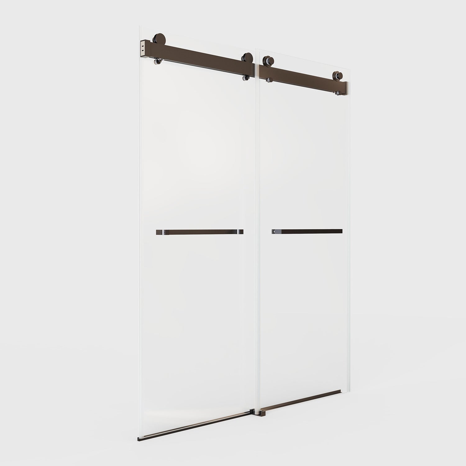 Matte black double sliding shower door in modern bathroom