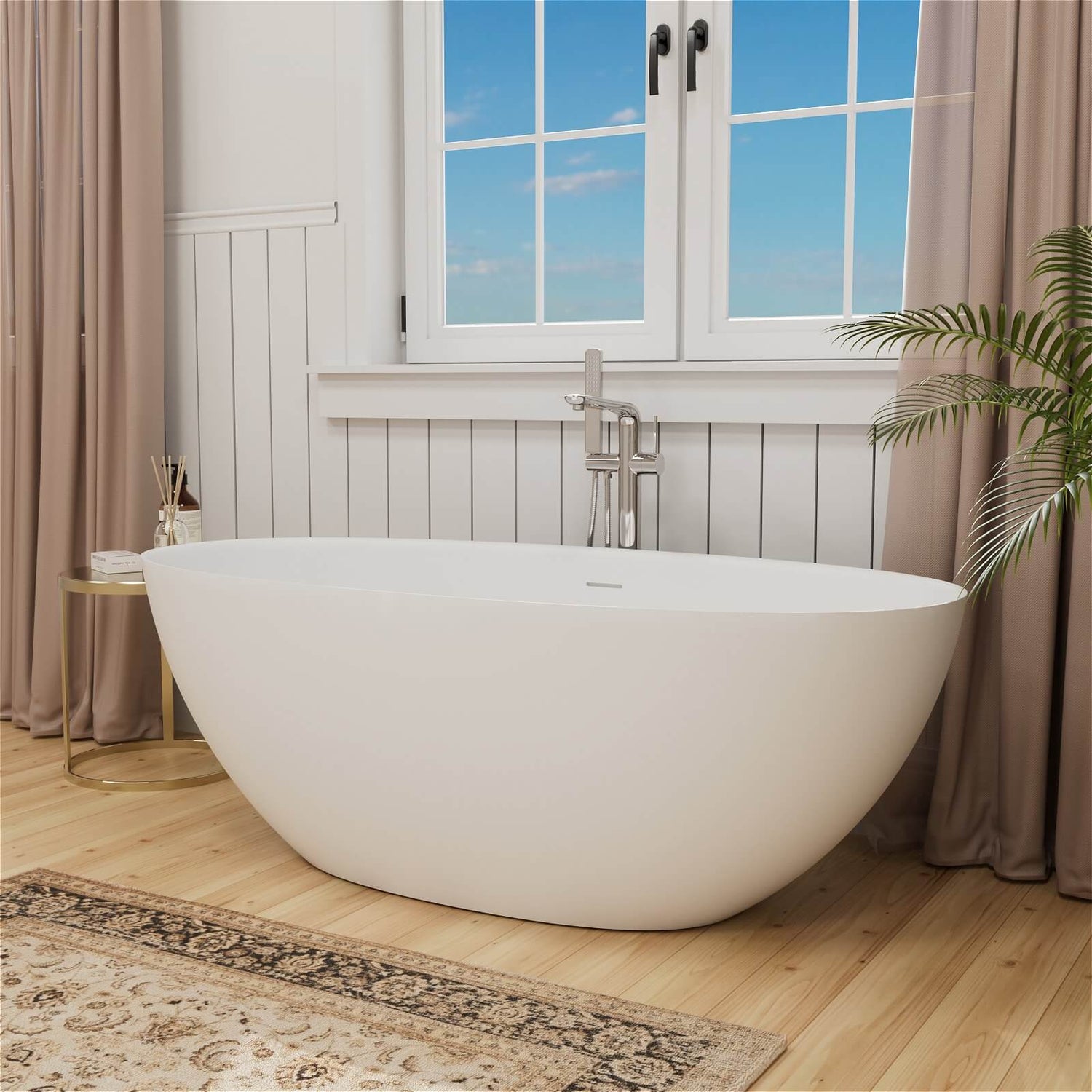 Matte white stone resin bathtub for modern bathrooms