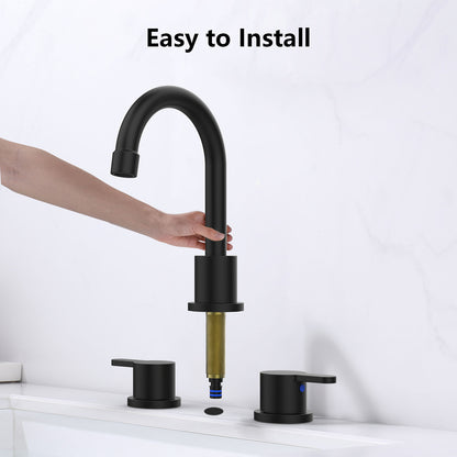 Matte Black 3 hole Widespread Bathroom Sink Faucet easy to install