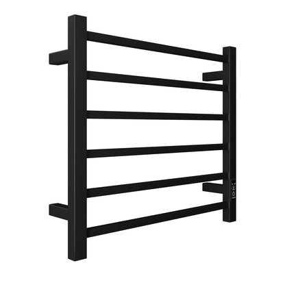 Matte Black 6 Bar Heated Towel Rack Plug-In