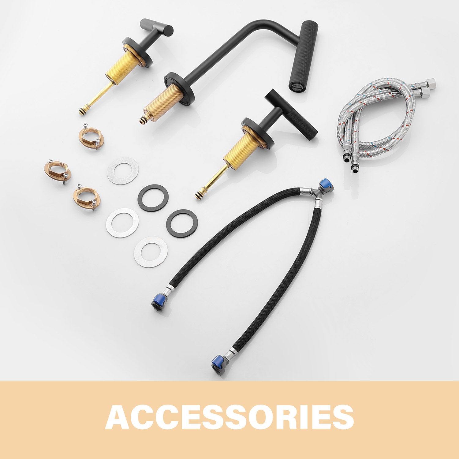 Matte Black 8 inch Widespread Two-Handle Bathroom Sink Faucet and accessories